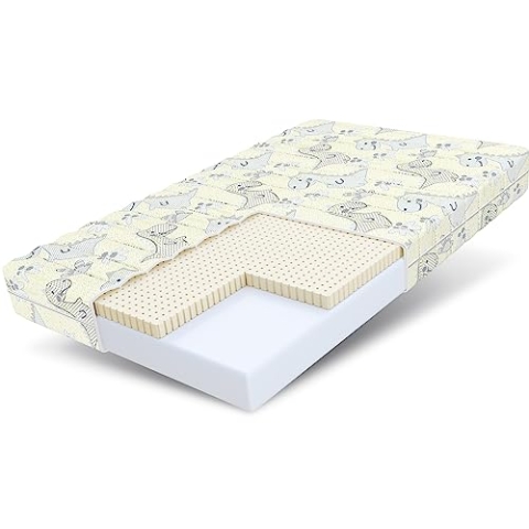 FDM Dream Matratze 60x120 cm Kaltschaum Kindermatratze Höhe 11 cm Härtegrad H2 H3 Öko-Tex Allergikergeeignet Bezug Waschbar Latex Matratzenbezug Dino