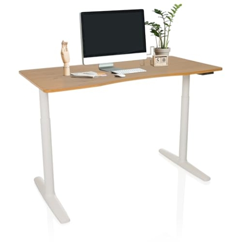 hjh OFFICE Schreibtisch höhenverstellbar, elektrisch 140x70 cm Stand PRO R Schreibtisch abgerundet mit Memory-Funktion, inkl. ergonomischen Modus, Eiche/Weiß