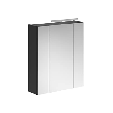 xonox.home X18B5726 Linus Spiegelschrank mit Beleuchtung, Badschrank Schwarz, 60 x 70 x 18 cm