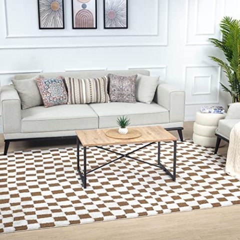 Livabliss Pula Teppich Wohnzimmer Boho, großer Teppich Schlafzimmer 200x275 cm - Teppich für Esszimmer mit geometrischem Muster, Skandinavischer Wohnzimmerteppich modern in Creme, Orange und Braun