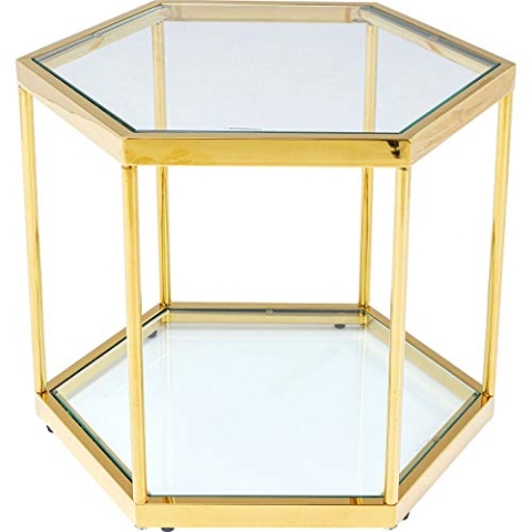 Kare Design Couchtisch Comb, Gold, Wohnzimmertisch, Beistelltisch, Edelstahl Gestell, ESG-Glas Tischplatte, handgearbeitet, 45x55x48 cm (H/B/T)