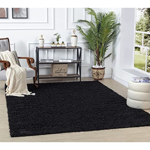 Surya Home Shaggy Berber Teppich - Flauschiger Teppich für Wohnzimmer, Esszimmer, Schlafzimmer, Langflor Hochflor Teppich flauschig - Teppich groß 200x290 cm, Wohnzimmerteppich in Schwarz