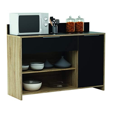 Demeyere Simply D315 Küchenbuffet 1 Tür 1 Schubkasten 2 Nischen Mike, Sonoma Eiche/Schwarz, 123 x 40 x 85 cm, 85x123x40 cm