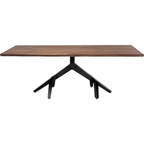 Kare Design Tisch Roots Dark, Braun, 8-10 Personen, Pflegeleicht, Skulptural, Elegant, Großer Esszimmertisch, Minimalistisches Design, Walnuss Massivholz, Robust, Stahl Gestell, 77x100x220 cm (HxBxT)