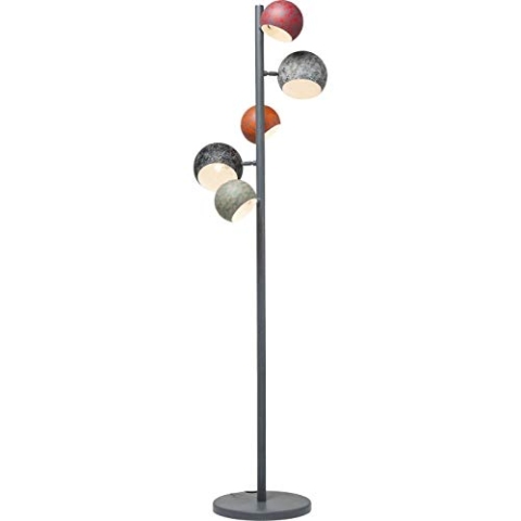 Kare Design Stehlampe Calotta Antico 5er, Rot/Grün/Schwarz/ Orange, exkl. E14 Leuchtmittel, Fünf Schirme, Retro Stehleuchte, Vintage, Wohnzimmer, Stahl Gestell, 200x40x25.5cm (H/B/T)