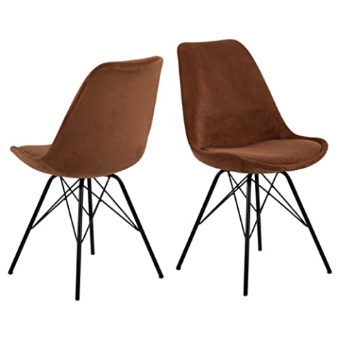 AC Design Furniture Emanuel Cord-Esszimmerstuhl mit Rückenlehne 2er Set, Gepolsterter Esszimmerstuhl, Organische Form, Kupferfarbe, Gepolsterter Stoffsitz mit Schwarzen Metallbeinen