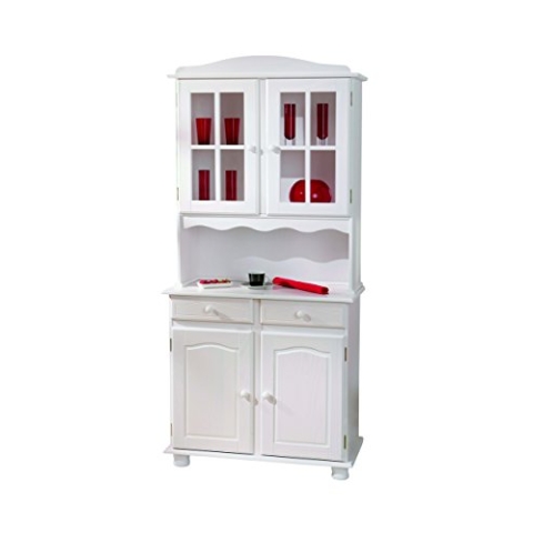 Inter Link – Vitrinenschrank - Küchenschrank - Geschirrschrank - Esszimmerschrank – Vitrine – Standvitrine - Landhausstil - Kiefer Massivholz – 2 Türig – Valencia - Weiß lackiert
