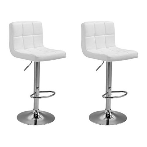 Happy Garden 2er Set Barhocker weiß Mike. Küchenstuhl in modernem Design mit höhenverstellbarem Sitz, 360° drehbar und Fußstütze. Hocker mit weißer Rückenlehne.