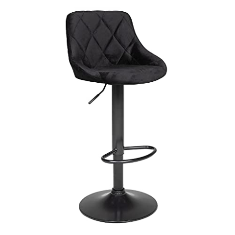 Happy Garden Barhocker aus schwarzem Samt Robin. Küchenstuhl in modernem Design, mit Sitzfläche, höhenverstellbar, 360° drehbar und Fußstütze. Hocker mit Rückenlehne aus schwarzem Samt.