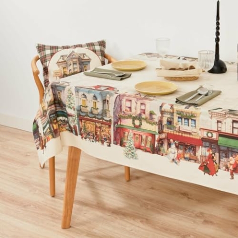 Muaré Tischdecke, schmutzabweisend, Weihnachtsstadt, 300 x 155 cm