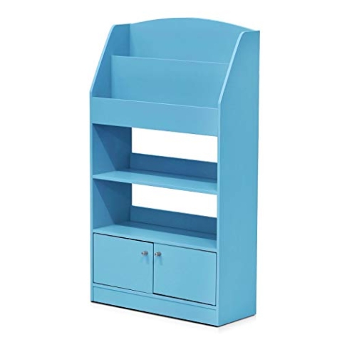 Furinno Magazin/Bücherregal mit Spielzeugschrank für Kinder, holz, Hellblau, 24 x 24 x 110.01 cm
