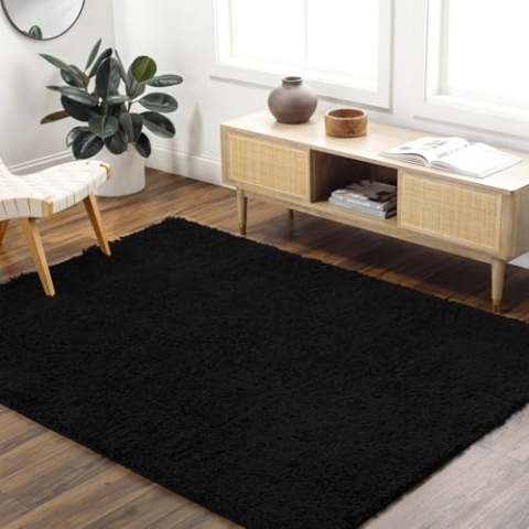 Livabliss Shaggy Rug Shaggy Berber Teppich 200x275 cm - Flauschiger Teppich für Wohnzimmer, Esszimmer, Schlafzimmer, Langflor Hochflor Teppich flauschig - Teppich groß, Wohnzimmerteppich in Schwarz