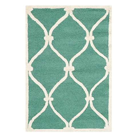 SAFAVIEH Modern Teppich für Wohnzimmer, Esszimmer, Schlafzimmer - Cambridge Collection, Kurzer Flor, Blaugrün und Elfenbein, 91 X 152 cm