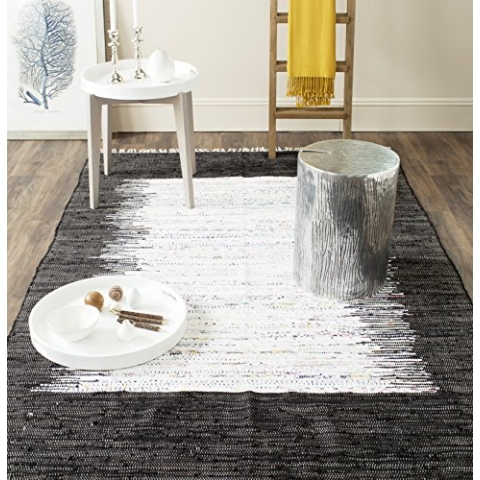 SAFAVIEH Modern Teppich für Wohnzimmer, Esszimmer, Schlafzimmer - Montauk Collection, Kurzer Flor, Elfenbein und Schwarz, 152 X 244 cm