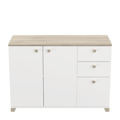 Demeyere Buffet 3 Portes et 2 Tiroirs- Décor Chêne Kronberg et Blanc - Style Contemporain- Pour Salon, Salle à Manger- L119,6 x P41,9 x H85,1 cm