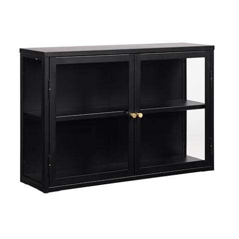 FJORDFORM Glas Hängeschrank, Schwarzes Metall, Goldene Griffe