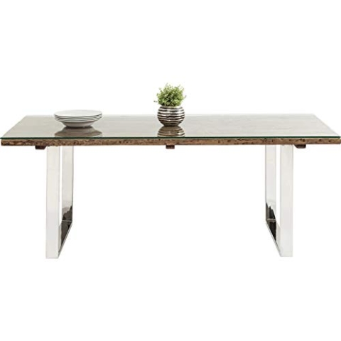 Kare Design Tisch Rustico, Silber, 4-6 Personen, Recycletes Massivholz, Handgearbeitet, Unikat, Rechteckig, Sicherheitsglas Tischplatte, Langlebig, Esszimmertisch, Rustikal Stil, 76x90x200 cm (HxBxT)