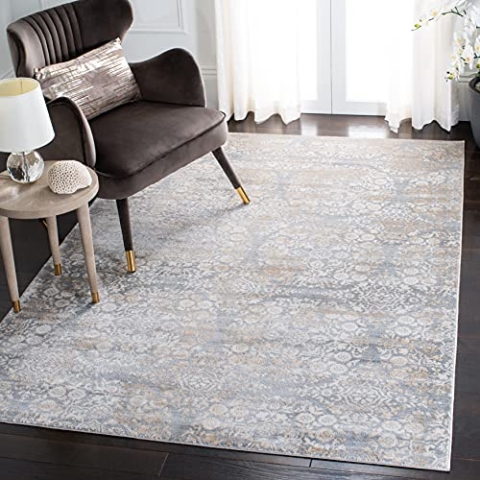 SAFAVIEH Traditionell Teppich für Wohnzimmer, Esszimmer, Schlafzimmer - Isabella Collection, Kurzer Flor, Silber und Elfenbein, 160 X 231 cm