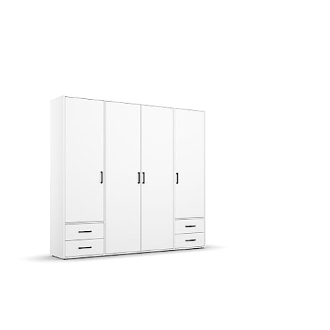 Rauch Möbel Voyager Schrank Kleiderschrank Drehtürenschrank, Alpinweiß, 4-türig mit 4 Schubladen, inklusive 1 Kleiderstange, 5 Einlegeböden BxHxT 187x194x53 cm