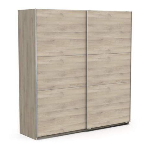 Demeyere Armoire Porte Coulissante Avec Penderie Moderne – Coloris Chêne Kronberg & Finitions Métal - 194,5 x 59,9 x 203 cm