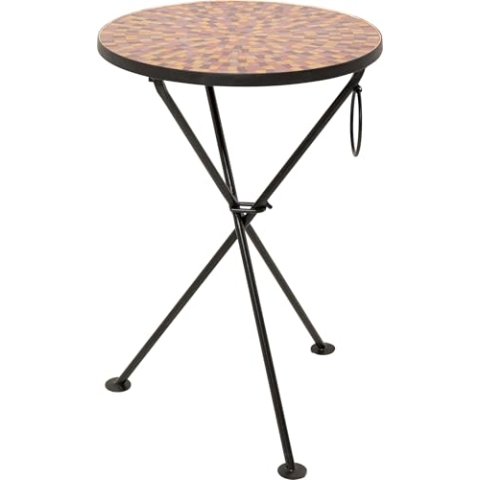 Kare Design Beistelltisch Clack Mosaic, Rot, 35cm Durchmesser, Couchtisch, Ablage, Glas Tischplatte, Stahlgestell, Rund