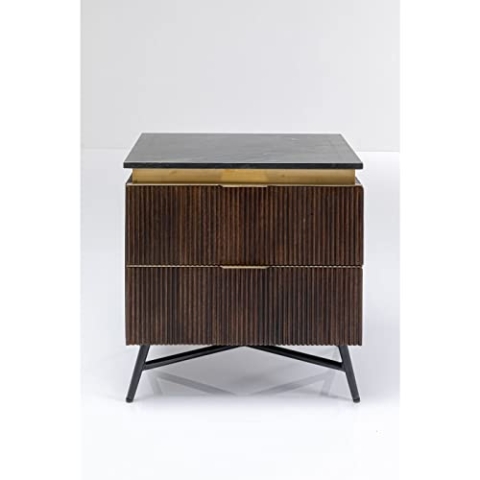 Kare Design Kommode Klein Catalina, Braun, Holzkommode, Schubladenschrank, Gestell aus Stahl, Korpus aus massivem Mangoholz, Platte aus Mineral-Marmor, mit 2 Schubläden, 58x51x41cm (H/B/T)