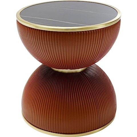 Kare Design Beistelltisch Endless Vegas, Orange, 47cm Durchmesser, Wohnzimmertisch, Couchtisch, rund, Keramik Tischplatte, Stahlgestell, Holz Verkleidung, 49x47x47 cm (H/B/T)
