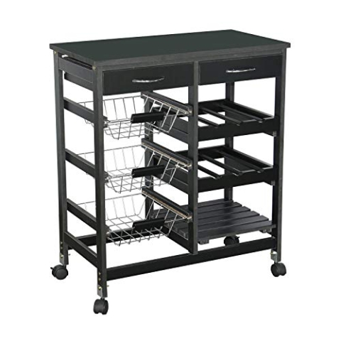 Urban living „PRATIK“ SCHWARZER AUFBEWAHRUNGSSERVER MIT 2 SCHUBLADEN UND 3 METALLKORB 65X35XH76CM