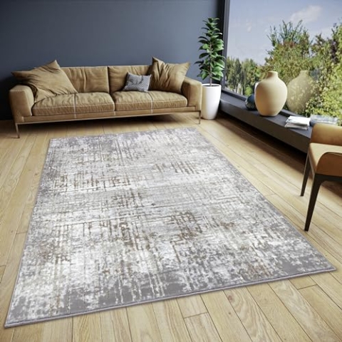 Hanse Home Abstract Vintage Teppich – Orientalischer Kurzflor Wohnzimmerteppich im Vintage Look, Abstrakt Läufer für Schlafzimmer, Esszimmer, Wohnzimmer, Flur – Creme Grau, 160x235cm