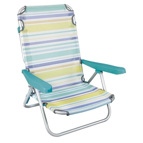 JugaToys Strandstuhl, faltbar, leicht, gestreiftes Design, mehrfach positionierte Aluminiumliege, Griff für einfachen Transport, Verwendung im Freien für Camping oder Garten, Sitzhöhe 25 cm, 80 x 65 x