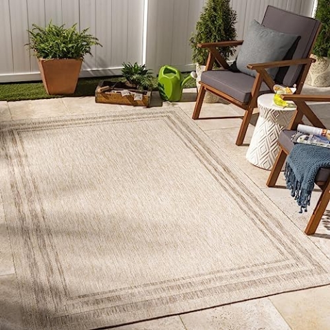 Surya Outdoor Teppich wetterfest, Colos - In und Outdoor Teppich für Balkon 200x275 cm, Terrasse, Garten, Küche - Outdoor Teppich Boho Style, Teppich für draußen - Teppich Elfenbein und Beige