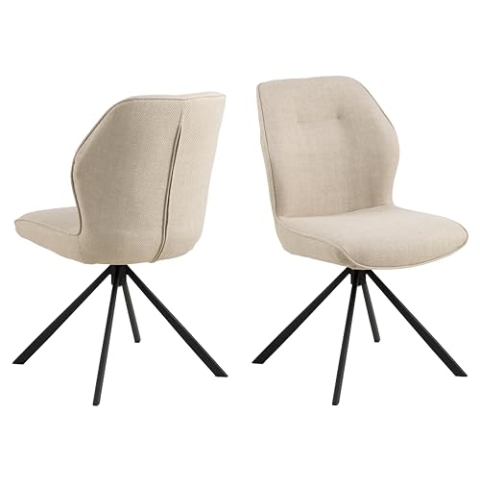 AC Design Furniture Aurelia 2er Set Esszimmerstühle mit Bezug in Hellbeige und Schwarzen Stahlbeinen mit Drehfunktion, Küchenstühle Ohne Armlehne, Esszimmermöbel, B: 51 x H: 88,5 x T: 61,5 cm