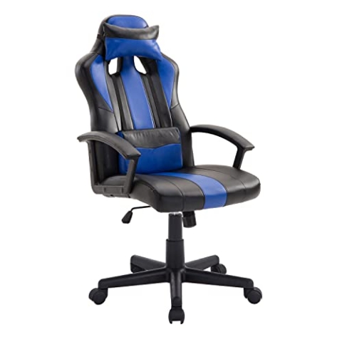 Happy Garden Gamer Sessel schwarz und blau Crash, Gaming Stuhl, ergonomischer Bürostuhl mit Lendenwirbelstütze und Kopfstütze, drehbar, höhenverstellbar und neigbare Rückenlehne