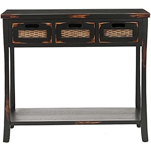 SAFAVIEH Rustic Wooden Accent Table, in Distressed and Black, 35 X 85 X 75