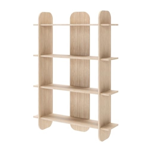 Selsey Livio Bücherregal 107,2 cm x 149,4 cm x 28 cm, Designer-Wandregale aus Holz, 16 mm Laminatplatte, 4 offene Regale, geölte Eiche PD3037, ideale Innendekoration