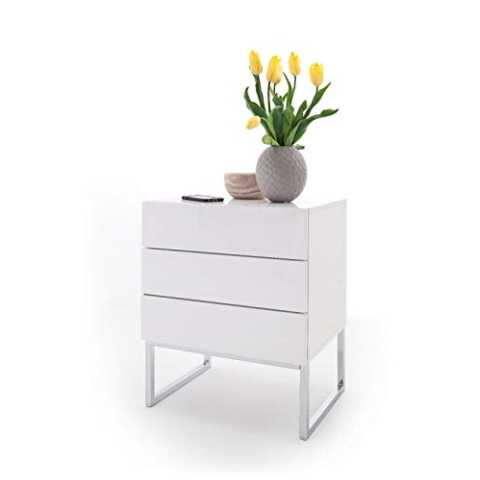 Robas Lund Nachtkonsole weiß hochglanz, Nachtkommode mit Schubladen Touch to open für Polsterbett Nako Boxspringbett Nachtschrank, BxHxT 50x60x40 cm