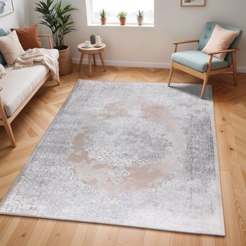 Surya Agadir Vintage Teppich groß - Orientalischer Teppich Wohnzimmer 200x275 cm, Esszimmer, Schlafzimmer - Boho Teppich, Kurzflor Teppich für einfache Pflege - Muster Teppich in Beige und Elfenbein