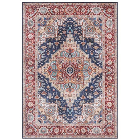 Nouristan Asmar Teppich – Wohnzimmerteppich Orient-Touch Detailiertes Muster Florales Kurflor Flachgewebe Teppich für Esszimmer, Wohnzimmer, Schlafzimmer – Blau, 160cm