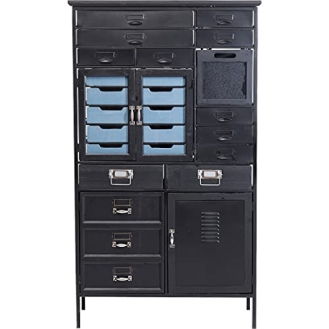 Kare Design Kommode Art Factory Schwarz, Kommode im Industrial Style mit Türen und Schubladen, Vintage Optik, 132,5x76,5x32cm (H/B/T)