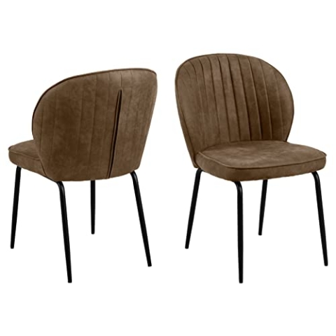 AC Design Furniture Panna 2er-Set Esszimmerstühle in Hellbraun, Gepolsterter Esszimmerstuhl, Gepolsterter Sitz mit Schwarzen Metallbeinen, Poltsterstuhl für Esszimmer, B: 47 x T: 44 x H: 82 cm