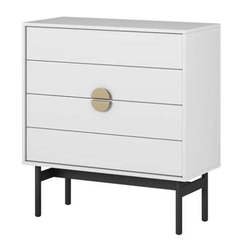 Selsey Kommode Aufbewahrungsschrank 4 Schubladen Schrank Schubladenschrank Push to Open 85,5 cm Stoon Weiß