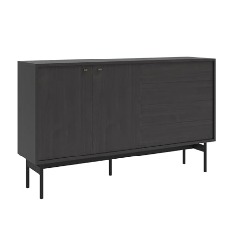 Selsey Kommode Aufbewahrungsschrank 2 Türen 4 Schubladen Schrank Schubladenschrank Push to Open 154 cm Olar Portland Esche
