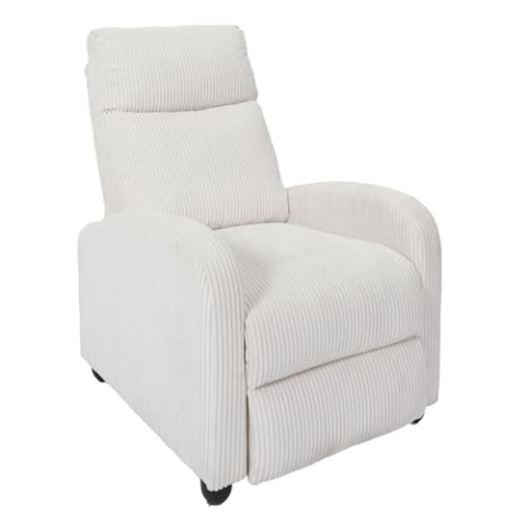 HOME DECO FACTORY, HD0346, Beiger Gerippter Sessel, 3-Fach verstellbar, optimaler Komfort, modernes Design, ideal für Wohnzimmer oder Schlafzimmer, Maße 69 x 100 x 95 cm, Sitzhöhe 43 cm