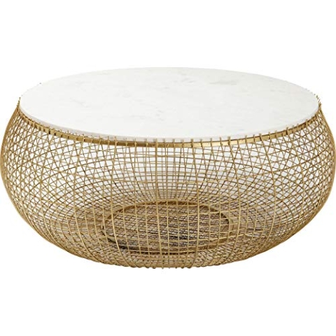 Kare Design Couchtisch Cesta, Gold, 102cm Durchmesser, Wohnzimmertisch, Beistelltisch, Stahl Gestell, Marmor Tischplatte, rund, 42x102x102 cm (H/B/T)