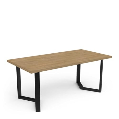Demeyere Esstisch aus Holz im Industriestil für 10/12 Personen, Farbe: Hamilton Eiche & Mattschwarz, 180 x 75 x 90 cm