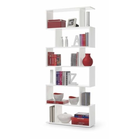BLUCO Bücherregal, Raumteiler, Modell DANERYS, Farbe Weiß, glänzend, Maße: 80 cm (Breite) x 192 cm (Höhe) x 24 cm (Tiefe)