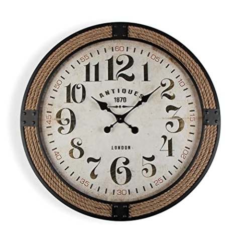 Versa Roseau Dekorative Wanduhr für die Küche, das Wohnzimmer, Esszimmer oder Schlafzimmer, Maßnahmen (H x L x B) 80 x 2 x 80 cm, Metall, Farbe: Braun und Schwarz