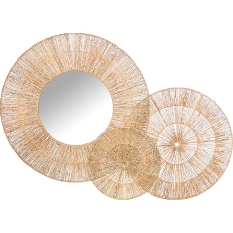 Alexandra House Living Wandspiegel aus Jute, Naturfaser, 4 x 103 x 70 cm, rund