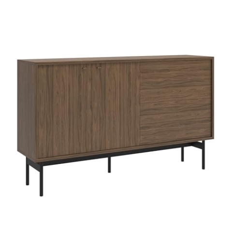 Selsey Kommode Aufbewahrungsschrank 2 Türen 4 Schubladen Schrank Schubladenschrank Push to Open 154 cm Olar Carini Walnuss