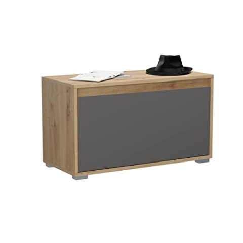 xonox.home Garderobe Torino X72E3631 Schuhschrank Schrank Kommode Sitzbank in Front grau Nb. Korpus Eiche Nb.ca.76x44x35cm